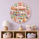 Pastel Bakery Dessert Kids Room Wall Clock | Sweet Shop Nursery Decor, Cute Birthday Gift For Girls (13.6 inch / 34.5 cm)
