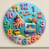 Pirate Octopus Ocean Kids Room Wall Clock | Under The Sea Nursery Decor, Little Boy's Room Birthday Gift & Keepsake (13.6 inch / 34.5 cm)
