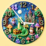Magical Dragon and Fairy Kids Room Wall Clock | Fantasy Castle Nursery Decor, Whimsical Storybook Birthday Gift Idea (13.6 inch / 34.5 cm)