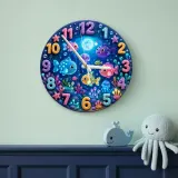 Magical Under The Sea Kids Room Wall Clock | Ocean Fish Nursery Decor, Baby Boy Girl Bedroom Birthday Keepsake Gift (13.6 inch / 34.5 cm)