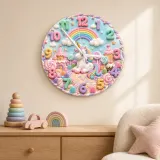 Unicorn Rainbow Candyland Kids Room Wall Clock | Magical Nursery Decor, Baby Girl Birthday Gift Art (13.6 inch / 34.5 cm)