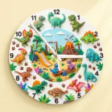 Dinosaur Playground Kids Room Wall Clock | Cute T-Rex Nursery Decor, Playroom Wall Art, Little Boy Birthday Gift Idea (13.6 inch / 34.5 cm)