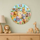 Safari Animals Ice Cream Kids Room Wall Clock | Jungle Nursery Decor, Baby Boy Girl Birthday Gift (13.6 inch / 34.5 cm)
