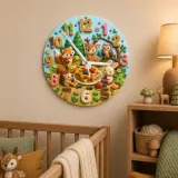 Woodland Waffle Picnic Kids Room Wall Clock | Forest Animal Nursery Decor, Baby Shower Birthday Gift (13.6 inch / 34.5 cm)
