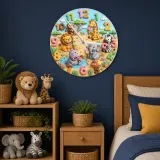 Safari Animals Ice Cream Kids Room Wall Clock | Jungle Nursery Decor, Baby Boy Girl Birthday Gift (13.6 inch / 34.5 cm)