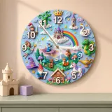 Magical Fairytale Kids Room Wall Clock | Castle Dragon Unicorn Nursery Room Decor, Birthday & Baby Shower Keepsake (13.6 inch / 34.5 cm)