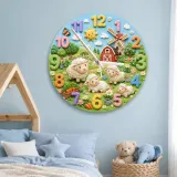 Farm Animal Sheep Kids Room Wall Clock | Whimsical Barnyard Nursery Decor, Baby Shower Gift For Boy Or Girl Room Art (13.6 inch / 34.5 cm)