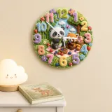 Woodland Panda & Red Panda Picnic Kids Room Wall Clock | Cute Forest Animal Nursery Decor, Baby Shower Gift Keepsake (13.6 inch / 34.5 cm)