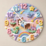 Pastel Dreamland Kids Room Wall Clock | Magical Dragon Castle Nursery Decor, Sweet Dreams Baby Shower Gift Keepsake (13.6 inch / 34.5 cm)