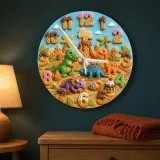 Dinosaur Ice Cream Kids Room Wall Clock | Volcano Nursery Decor, Little Boy Birthday Gift Keepsake (13.6 inch / 34.5 cm)