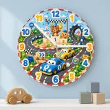 Racing Car Track & Animal Champions Kids Room Wall Clock