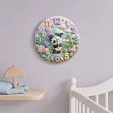 Whimsical Pastel Panda Kids Room Wall Clock | Rainbow Umbrella Nursery Decor, Cute Baby Girl Shower Gift Keepsake (13.6 inch / 34.5 cm)