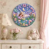 Magical Fairy Pond Kids Room Wall Clock | Enchanted Forest Nursery Decor, Whimsical Baby Girl Room Birthday Keepsake (13.6 inch / 34.5 cm)