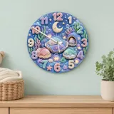 Sleeping Pastel Fish Kids Room Wall Clock | Dreamy Underwater Nursery Decor, Baby Girl Shower Gift & Room Makeover (13.6 inch / 34.5 cm)