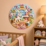 Unicorn Candy Castle Kids Room Wall Clock | Rainbow Nursery Decor, Magical Little Girl Birthday Gift (13.6 inch / 34.5 cm)