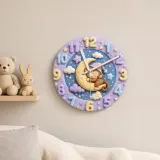 Sleeping Monkey on Moon Kids Room Wall Clock | Pastel Night Sky Nursery Decor, Cute Baby Shower Gift for Newborns (13.6 inch / 34.5 cm)