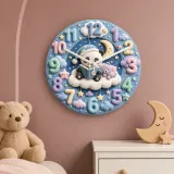 Bedtime Reading Panda Kids Room Wall Clock | Pastel Night Sky Nursery Decor, Cute Baby Shower Gift For New Parents (13.6 inch / 34.5 cm)