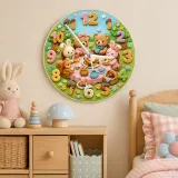 Woodland Tea Party Kids Room Wall Clock | Bunny Bear Nursery Decor, Sweet Baby Shower Birthday Gift (13.6 inch / 34.5 cm)