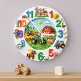 Farm Animals Tractor Kids Room Wall Clock | Barnyard Nursery Decor, Little Boy Playroom Wall Art & Birthday Keepsake (13.6 inch / 34.5 cm)