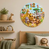 Safari Animals Waffle Kids Room Wall Clock | Jungle Nursery Decor, Baby Shower Gift For Boys Girls (13.6 inch / 34.5 cm)