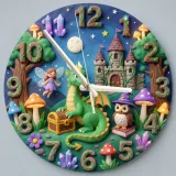 Magical Dragon and Fairy Kids Room Wall Clock | Fantasy Castle Nursery Decor, Whimsical Storybook Birthday Gift Idea (13.6 inch / 34.5 cm)