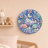 Sleeping Pastel Fish Kids Room Wall Clock | Dreamy Underwater Nursery Decor, Baby Girl Shower Gift & Room Makeover (13.6 inch / 34.5 cm)