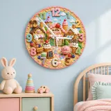 Waffle Sweet Shop Kids Room Wall Clock | Pastel Bakery Nursery Decor, Cute Little Girl Birthday Gift (13.6 inch / 34.5 cm)