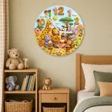 Safari Animals Waffle Kids Room Wall Clock | Jungle Nursery Decor, Baby Shower Gift For Boys Girls (13.6 inch / 34.5 cm)