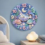 Sleeping Pastel Fish Kids Room Wall Clock | Dreamy Underwater Nursery Decor, Baby Girl Shower Gift & Room Makeover (13.6 inch / 34.5 cm)