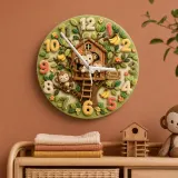 Happy Monkey Treehouse Kids Room Wall Clock | Safari Jungle Nursery Decor, Baby Boy Shower Gift & Wood Playroom Art (13.6 inch / 34.5 cm)