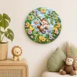 Swinging Safari Monkey Kids Room Wall Clock | Pastel Jungle Nursery Decor, Unique Baby Shower Gift For Boys Or Girls (13.6 inch / 34.5 cm)