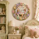 Fairy Tea Party Kids Room Wall Clock | Magical Woodland Nursery Decor, Whimsical Little Girl Bedroom Birthday Gift (13.6 inch / 34.5 cm)