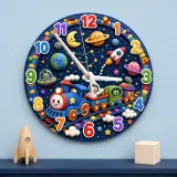 Galaxy Space Train Kids Room Wall Clock | Astronaut Nursery Decor, Little Boy Bedroom Baby Shower & Birthday Gift (13.6 inch / 34.5 cm)
