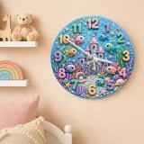 Magical Underwater Castle Kids Room Wall Clock | Pastel Ocean Fish Nursery Decor, Little Girl Bedroom Birthday Gift (13.6 inch / 34.5 cm)