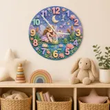 Magical Fairy Pond Kids Room Wall Clock | Enchanted Forest Nursery Decor, Whimsical Baby Girl Room Birthday Keepsake (13.6 inch / 34.5 cm)