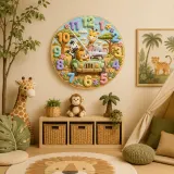 Safari Animal Jeep Kids Room Wall Clock | Jungle Nursery Decor, Safari Playroom Art, Baby Boy Shower Gift Keepsake (13.6 inch / 34.5 cm)