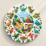 Dinosaur Playground Kids Room Wall Clock | Cute T-Rex Nursery Decor, Playroom Wall Art, Little Boy Birthday Gift Idea (13.6 inch / 34.5 cm)