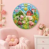 Farm Animals Barnyard Kids Room Wall Clock | Red Tractor Nursery Decor, Baby Boy Shower Gift & Playroom Keepsake Art (13.6 inch / 34.5 cm)
