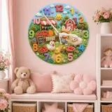Farm Animals Kids Room Wall Clock | Bunny Farmer Nursery Decor, Baby Shower Birthday Gift Keepsake Toddler Room Art (13.6 inch / 34.5 cm)
