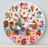 Candyland Sweet Treats Kids Room Wall Clock | Ice Cream Cupcake Nursery Decor, Little Girl Bedroom Birthday Art Gift (13.6 inch / 34.5 cm)