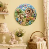 Cute Pony and Farm Barn Kids Room Wall Clock | Rustic Animal Nursery Decor, Baby Shower Gift for a Little Girls Room (13.6 inch / 34.5 cm)