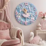 Winter Princess Ballerina Kids Room Wall Clock | Fairy Tale Castle Nursery Decor, Swan Theme Gift For Little Girls (13.6 inch / 34.5 cm)