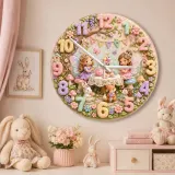Fairy Tea Party Kids Room Wall Clock | Magical Woodland Nursery Decor, Whimsical Little Girl Bedroom Birthday Gift (13.6 inch / 34.5 cm)