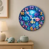 Magical Under The Sea Kids Room Wall Clock | Ocean Fish Nursery Decor, Baby Boy Girl Bedroom Birthday Keepsake Gift (13.6 inch / 34.5 cm)