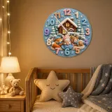 Cozy Winter Woodland Animals Kids Room Wall Clock | Snowy Cabin Nursery Decor, Baby Shower Gift For Girls And Boys (13.6 inch / 34.5 cm)