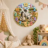 Sweet Mother & Baby Zebra Kids Room Wall Clock | Safari Animal Nursery Decor, Beautiful New Baby Shower Gift Keepsake (13.6 inch / 34.5 cm)