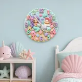 Mermaid Seashell Kids Room Wall Clock | Pastel Ocean Nursery Decor, Magical Baby Girl Birthday Gift (13.6 inch / 34.5 cm)