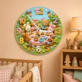 Woodland Tea Party Kids Room Wall Clock | Bunny Bear Nursery Decor, Sweet Baby Shower Birthday Gift (13.6 inch / 34.5 cm)