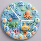 Cute Under The Sea Ocean Animals Kids Room Wall Clock | Marine Life Nursery Decor, Baby Boy Room Birthday Present (13.6 inch / 34.5 cm)