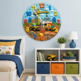 Construction Site Vehicles Kids Room Wall Clock | Boys Nursery Decor, Playroom Wall Art, Perfect Toddler Boy Gift Idea (13.6 inch / 34.5 cm)